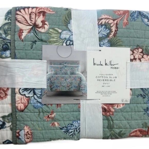 Nicole Miller Multicolor Floral Full/Queen Cotton Slub Reversible Quilt 88”x92” - Picture 1 of 4